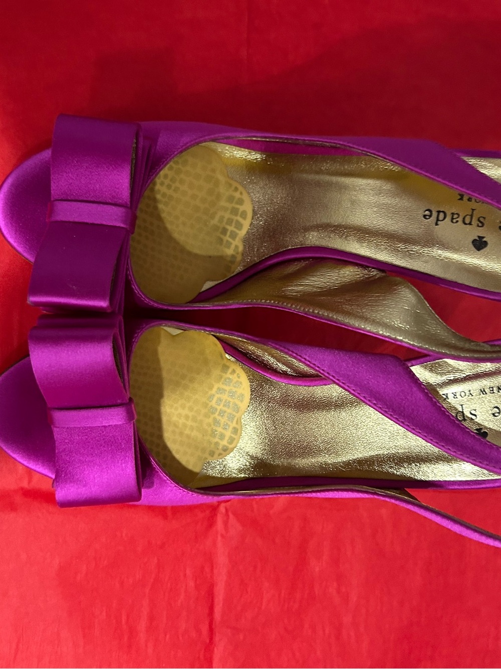 kate spade fuchsia satin bow peep-toe slingback heels